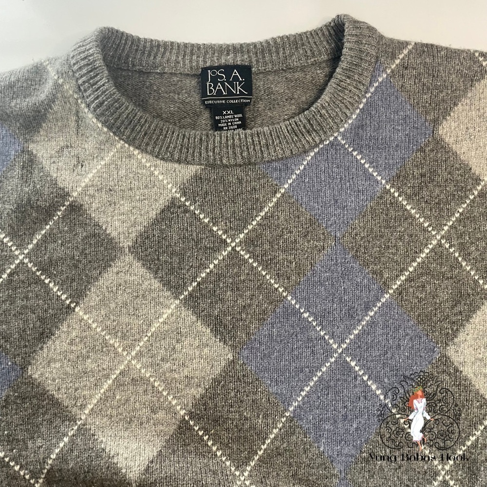Jos. A. Bank Executive Collection XXL Gray Argyle Lambs Wool Sweater PRE…